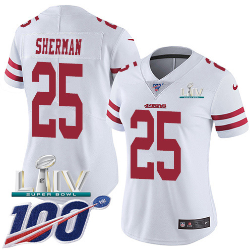 San Francisco 49ers Nike #25 Richard Sherman White Super Bowl LIV 2020 Women Stitched NFL 100th Season Vapor Limited Jersey